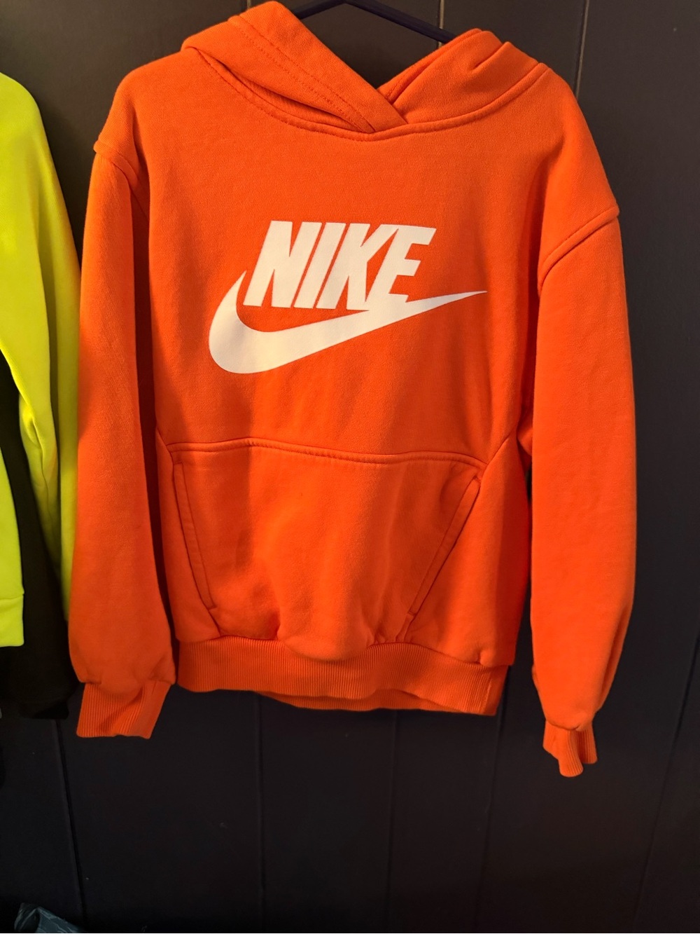 Nike Orange Crewneck Hoodie with White Swoosh Logo